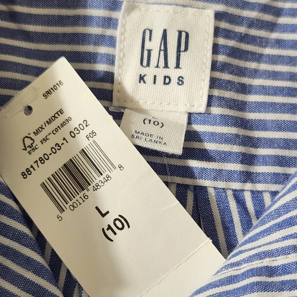 Gap Boys Size 10 Oxford Blue Strip Short Sleeve Collard Button Down Pocket Shirt